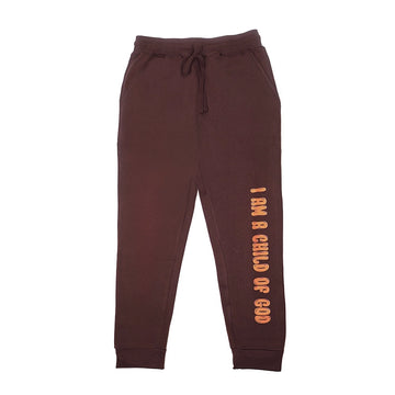 I AM A CHILD OF GOD BROWN SWEATPANTS